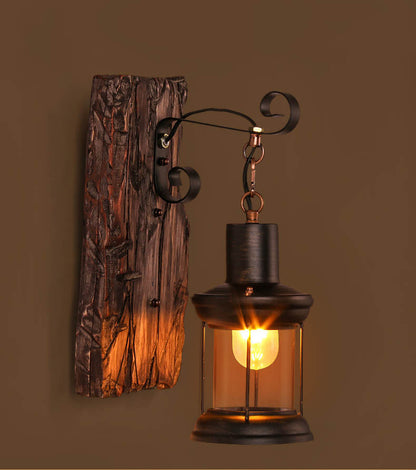 GlasGlow - Cylindrical Wall Lamp with Glass, Iron, and Wood Base