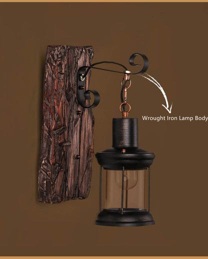 GlasGlow - Cylindrical Wall Lamp with Glass, Iron, and Wood Base