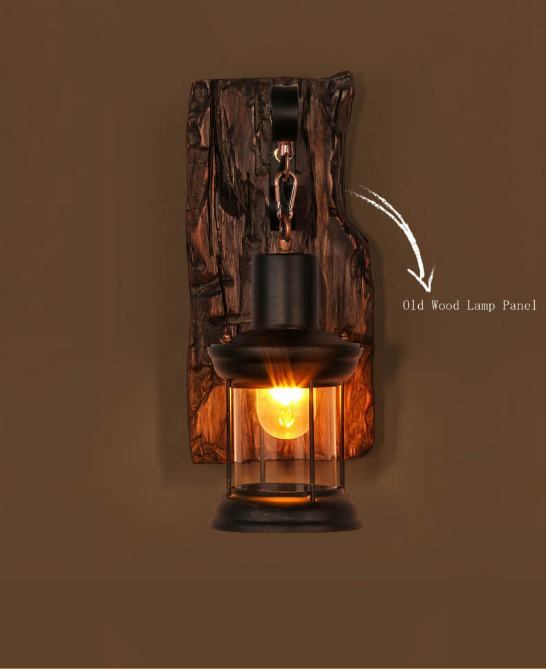 GlasGlow - Cylindrical Wall Lamp with Glass, Iron, and Wood Base