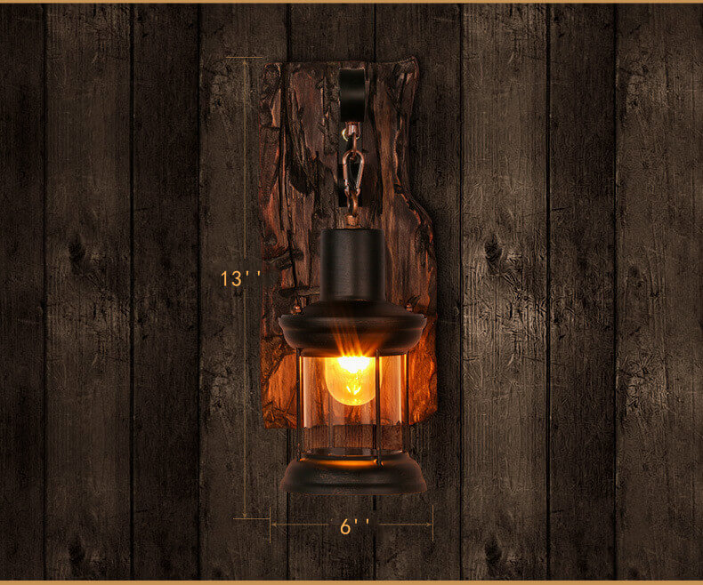 GlasGlow - Cylindrical Wall Lamp with Glass, Iron, and Wood Base