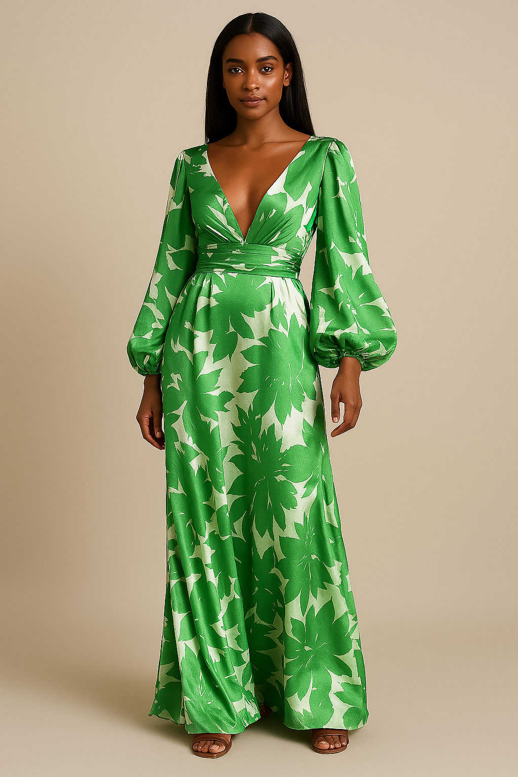 Hymans - Elegant V-Neck Loose-Fitting Maxi Dress for Women - Summer Party Wear-1
