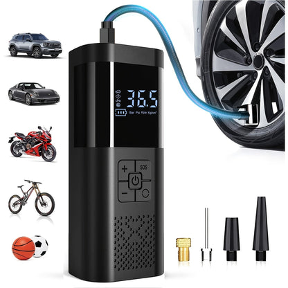 Portable Air Compressor with LCD Screen and LED Light – 150 PSI Inflator for Cars, Bikes, and Sports Equipment-1