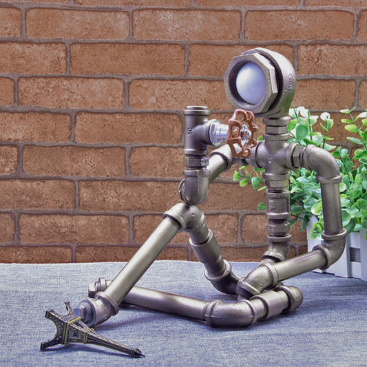RusticCharm – Industrial Iron Pipe Nightstand Light
