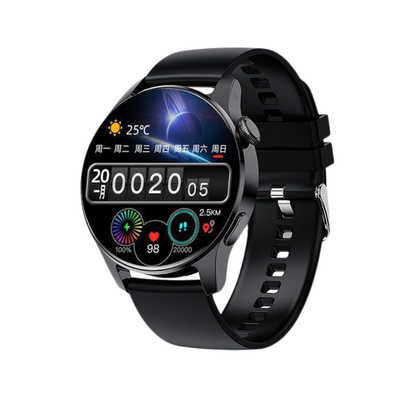Klassisk smartwatch med sundhedsovervågning, notifikationer og vandmodstand – elegant design