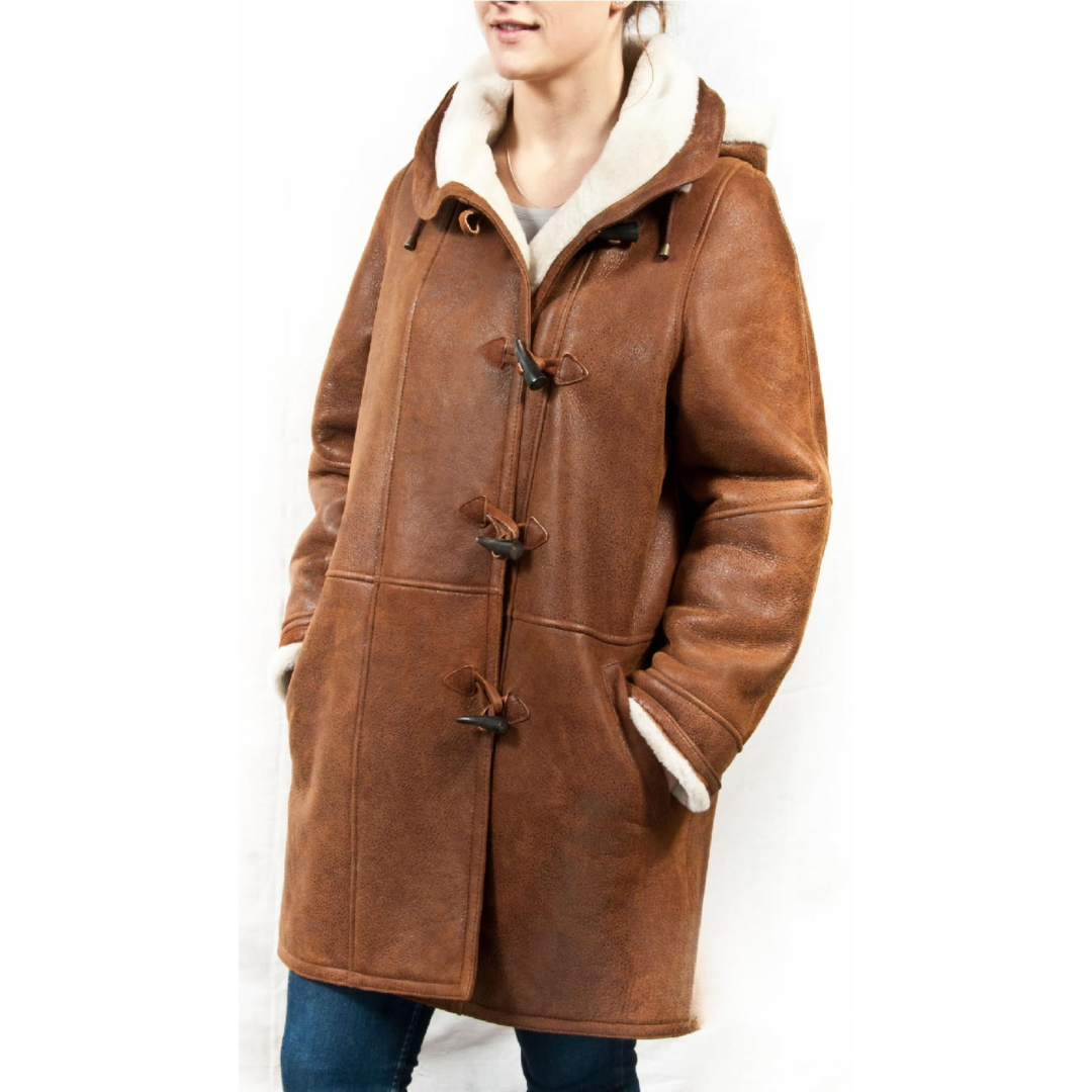 Women's Hooded Long Jacket with Shearling Lining – Relaxed Fit Winter Coat for Casual Wear
