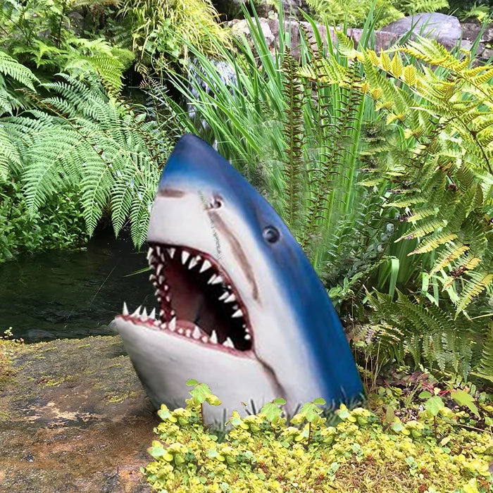 Shark Garden Sculpture – Weather-Resistant Outdoor Wall Art for Unique Garden Ornaments – Blue Resin Design-3