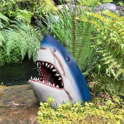 Shark Garden Sculpture – Weather-Resistant Outdoor Wall Art for Unique Garden Ornaments – Blue Resin Design-3