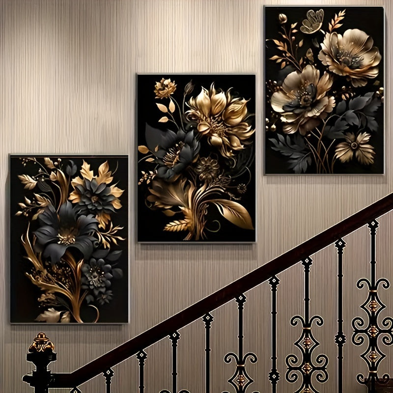LuxeBloom - Goldene Blumen Wanddekoration