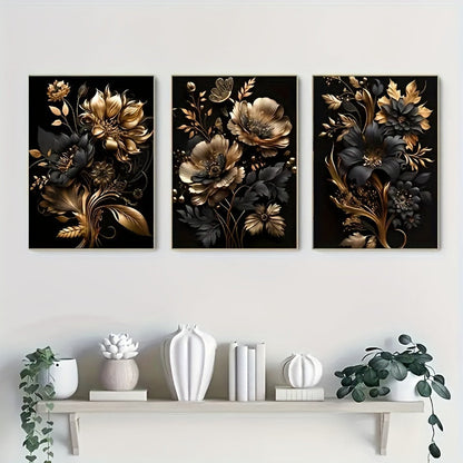 LuxeBloom - Goldene Blumen Wanddekoration