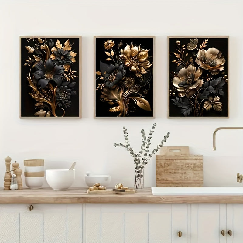 LuxeBloom - Goldene Blumen Wanddekoration