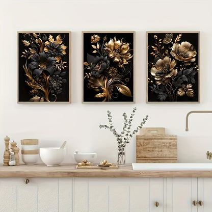LuxeBloom - Goldene Blumen Wanddekoration