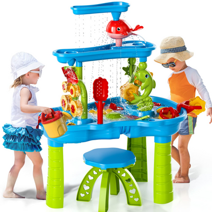 3-in-1 Sand and Water Play Table for Kids – Durable Outdoor Fun with 15 Accessories 0