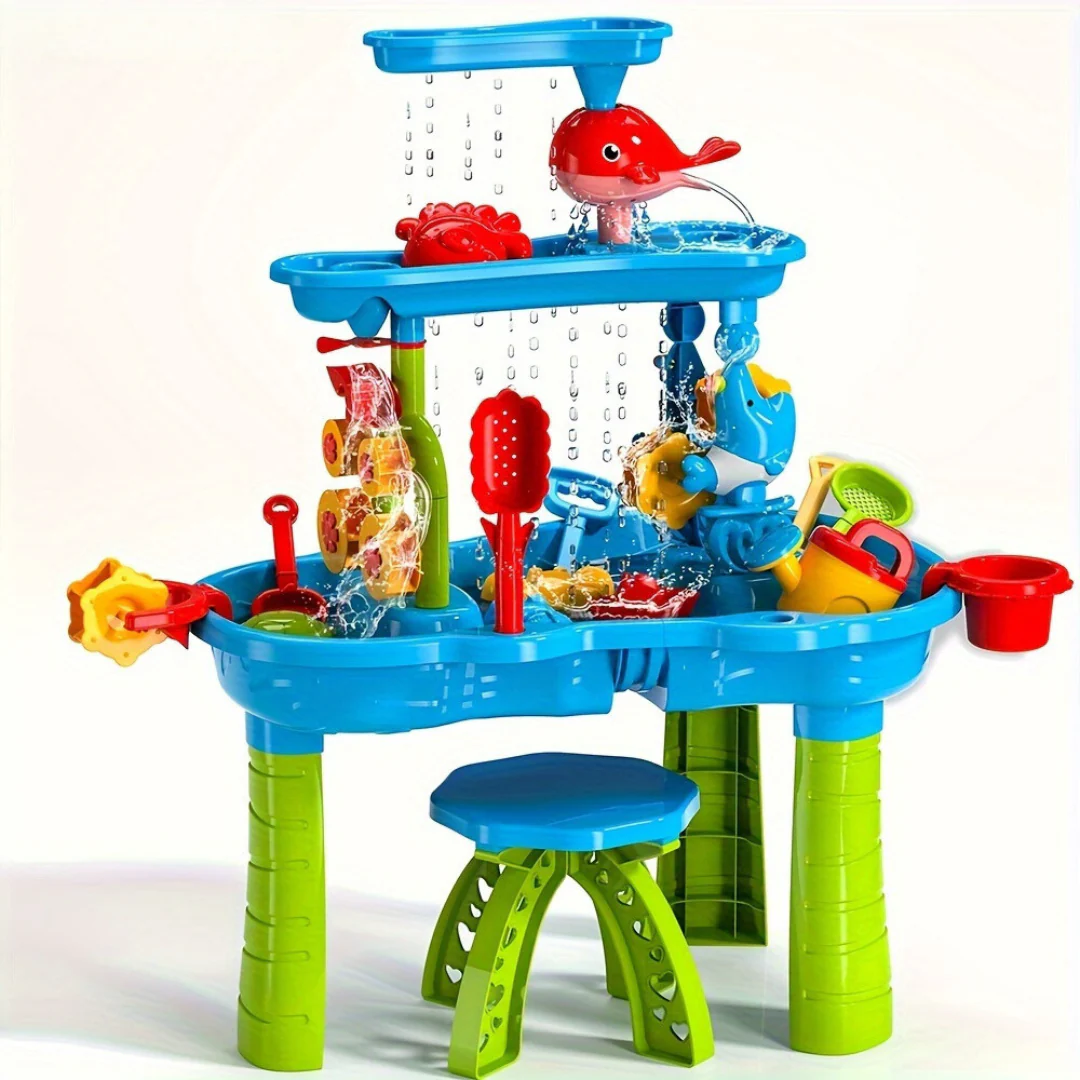 3-in-1 Sand and Water Play Table for Kids – Durable Outdoor Fun with 15 Accessories 1