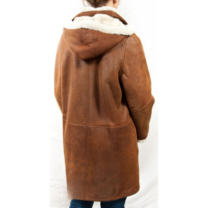 Women's Hooded Long Jacket with Shearling Lining – Relaxed Fit Winter Coat for Casual Wear