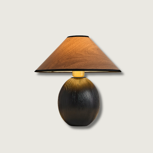 RusticShine - Lampada da Tavolo Elegante in Noce e Legno Nero
