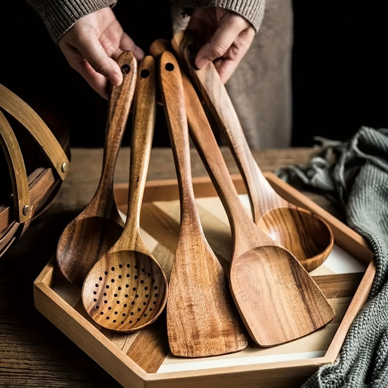 5-Piece Kitchen Utensil Set – Sustainable Teak Cooking Tools with Ergonomic Design 0