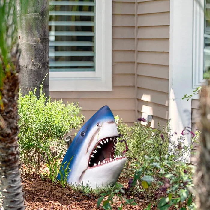 Shark Garden Sculpture – Weather-Resistant Outdoor Wall Art for Unique Garden Ornaments – Blue Resin Design-4