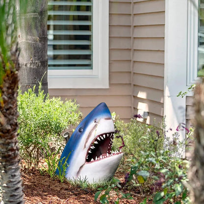 Shark Garden Sculpture – Weather-Resistant Outdoor Wall Art for Unique Garden Ornaments – Blue Resin Design-4