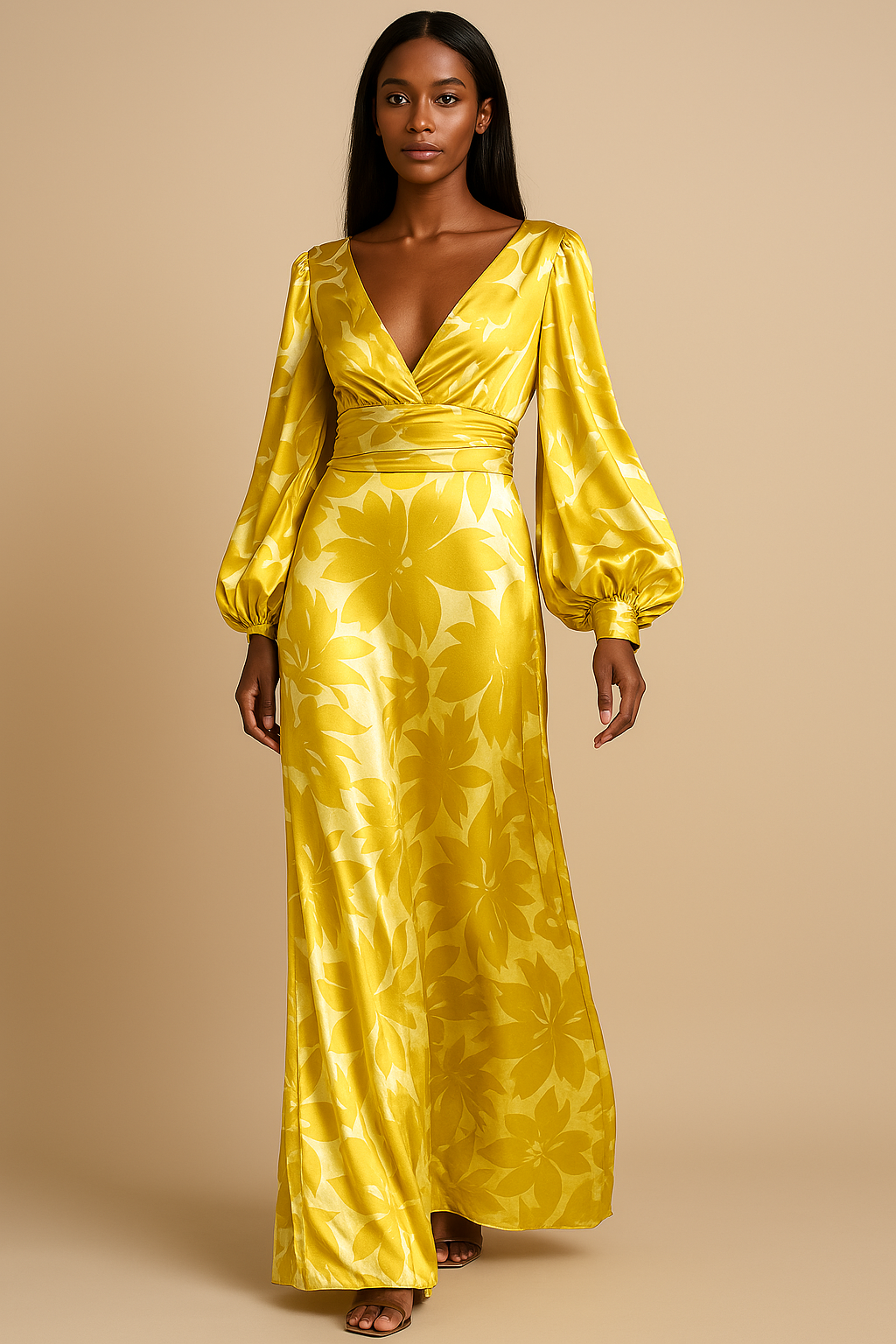 Hymans - Elegant V-Neck Loose-Fitting Maxi Dress for Women - Summer Party Wear-2