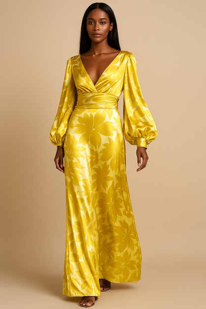 Hymans - Elegant V-Neck Loose-Fitting Maxi Dress for Women - Summer Party Wear-2