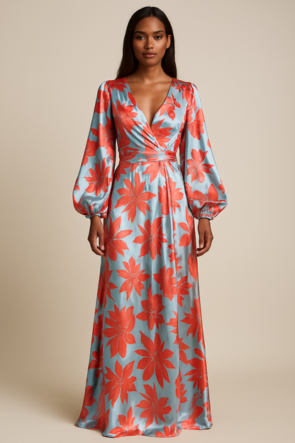 Hymans - Elegant V-Neck Loose-Fitting Maxi Dress for Women - Summer Party Wear-3