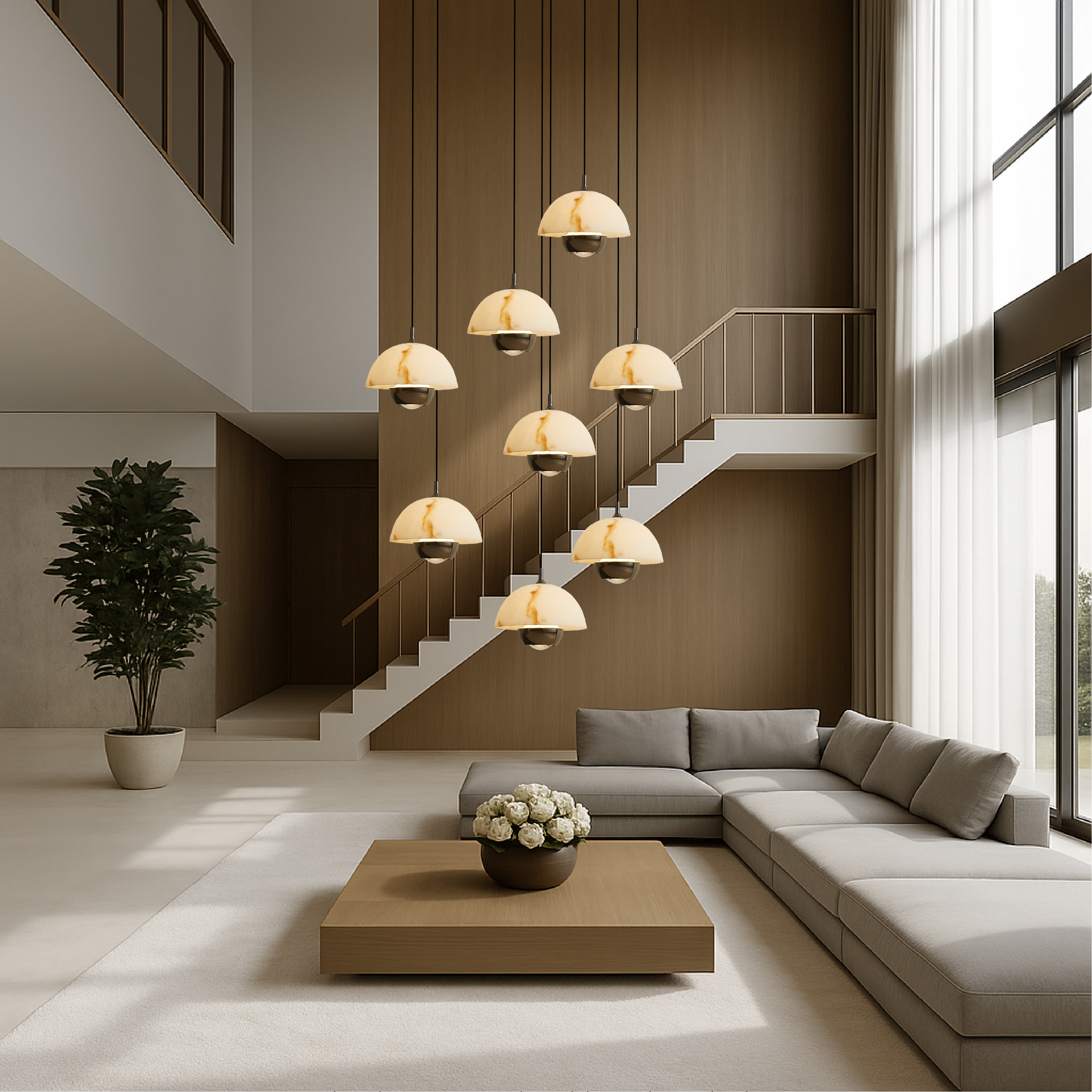 8 Heads Natural Marble Stair Chandelier 2