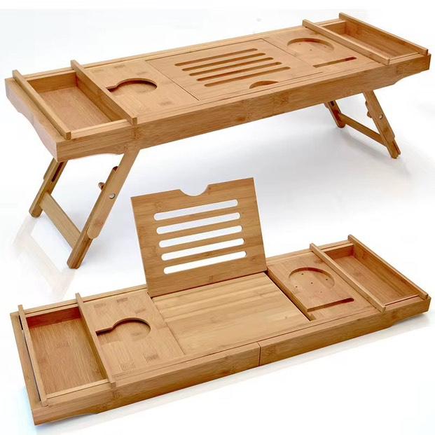 AquaBamboo | Versatile Expandable Bamboo Bathtub Caddy Tray 0
