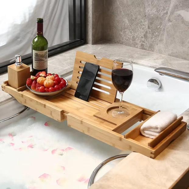 AquaBamboo | Versatile Expandable Bamboo Bathtub Caddy Tray 1