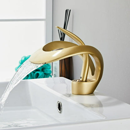AquaGold | Elegant Modern Brushed Gold Bathroom Sink Faucet 8