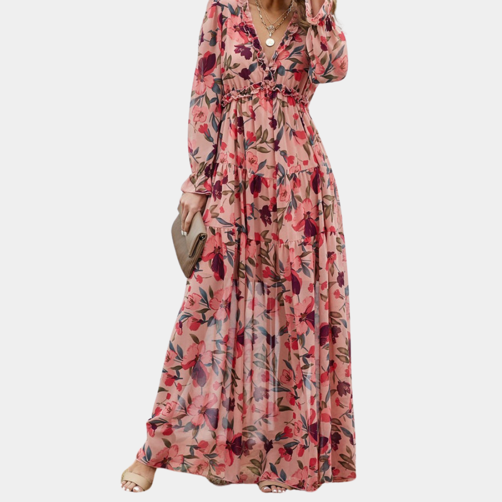 Aubrey - Women's Floral Maxi Dress with V-Neck for Summer Style-4