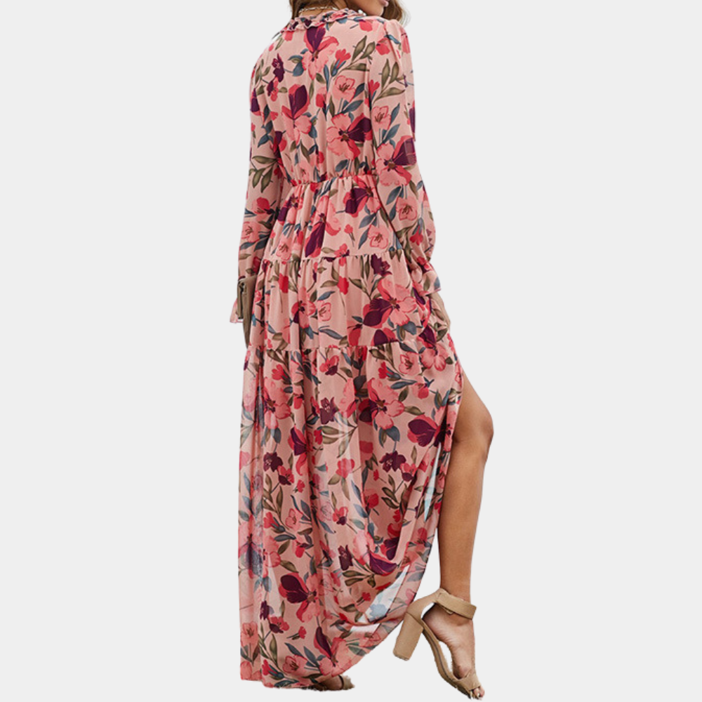 Aubrey - Women's Floral Maxi Dress with V-Neck for Summer Style-3