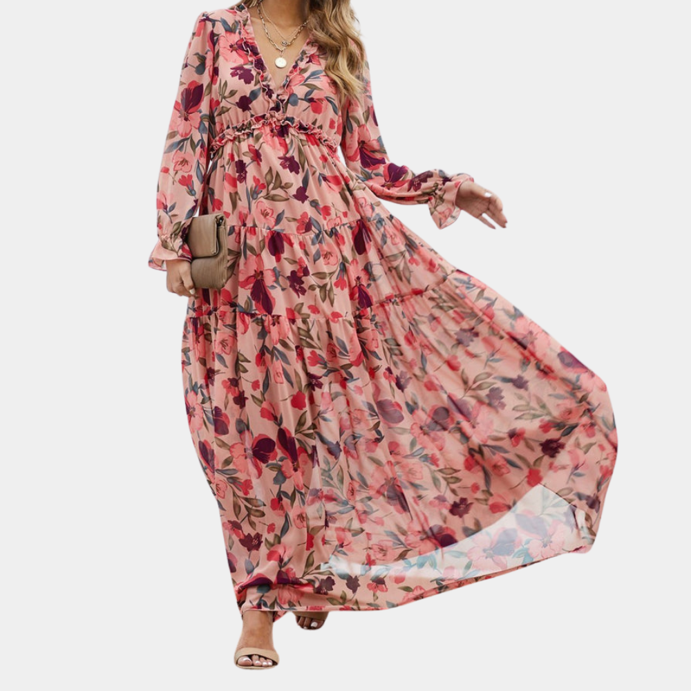 Aubrey - Women's Floral Maxi Dress with V-Neck for Summer Style-2