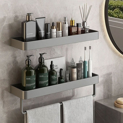 AureaShelf | Stylish Gray Floating Bathroom Storage Shelves with No-Drill Installation 4