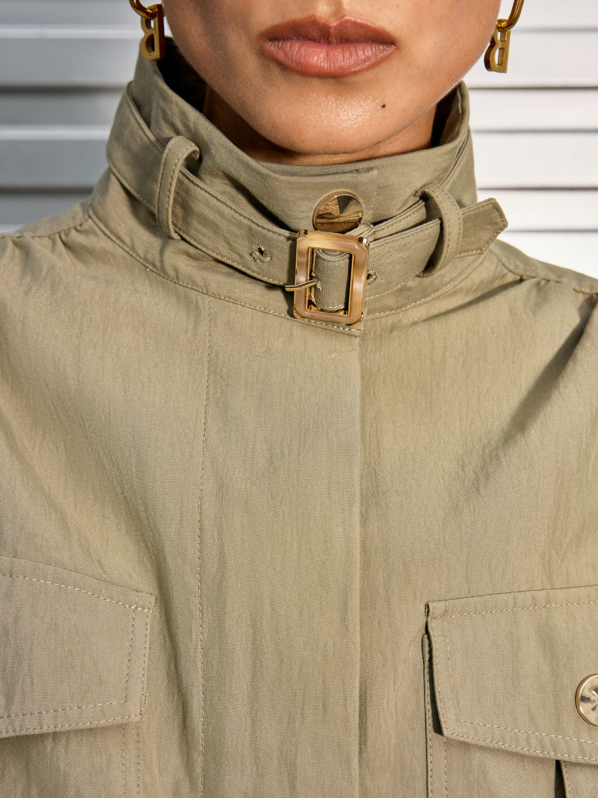 Belted Collar Cotton Blend Cropped Jacket 3