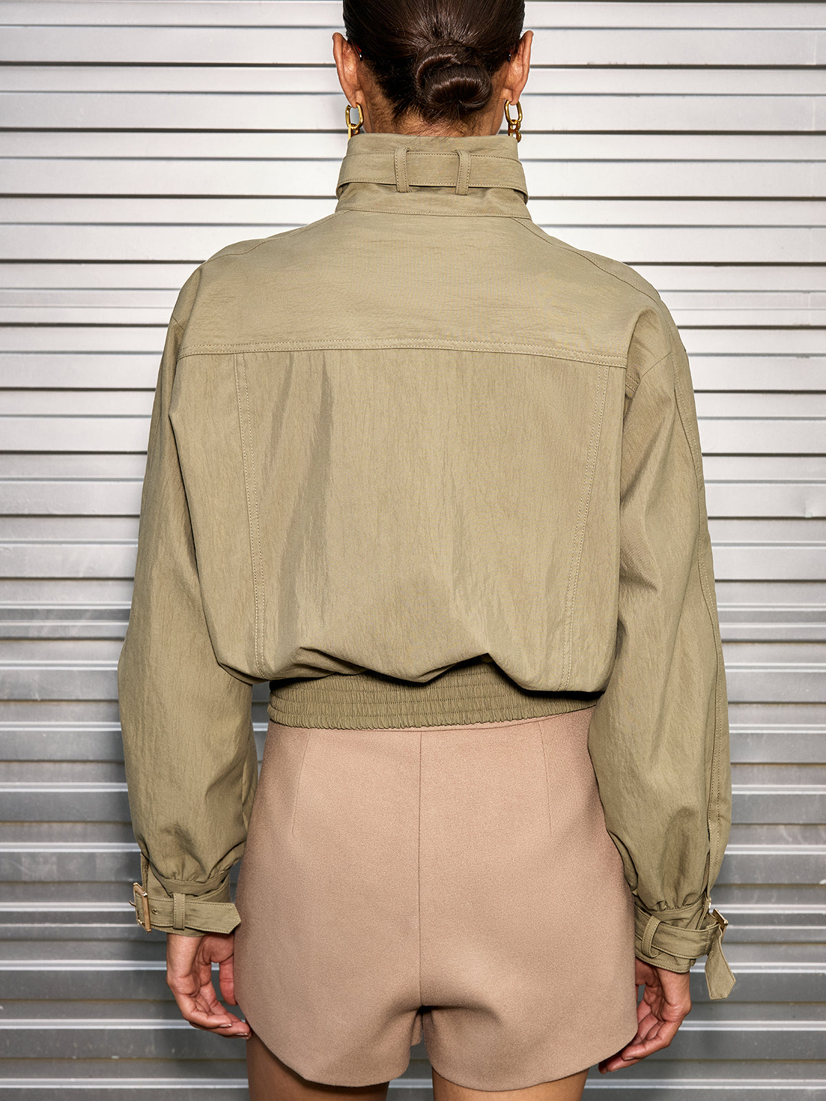 Belted Collar Cotton Blend Cropped Jacket 4