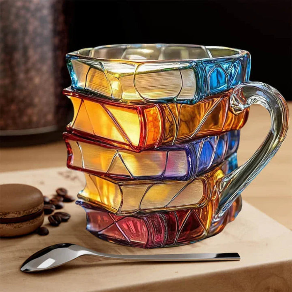 BiblioBrew | Glass Coffee Mug with Book Spine Design – Perfect for Literature Lovers 1
