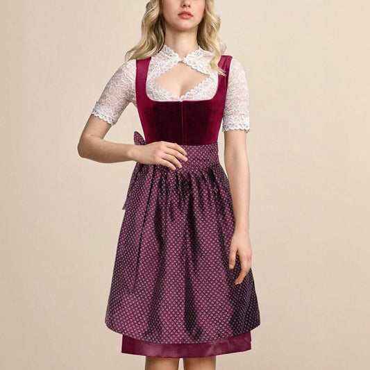 Black traditional dress with floral embroidery – vintage dirndl with apron for Oktoberfest 0