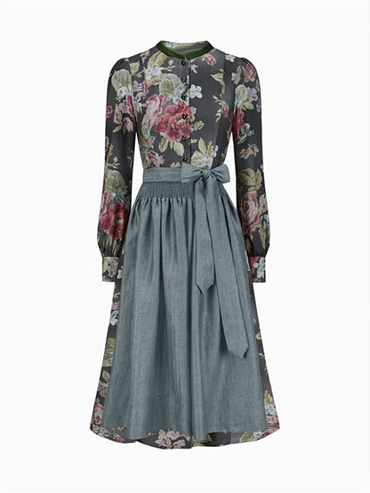 Black vintage dirndl dress with floral pattern – Oktoberfest | With apron for a classic traditional style 4
