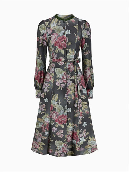 Black vintage dirndl dress with floral pattern – Oktoberfest | With apron for a classic traditional style 5