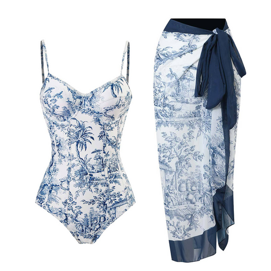 Addilynn - Stylish Women's Swimsuit Set with Tropical Print & Matching Wrap-1