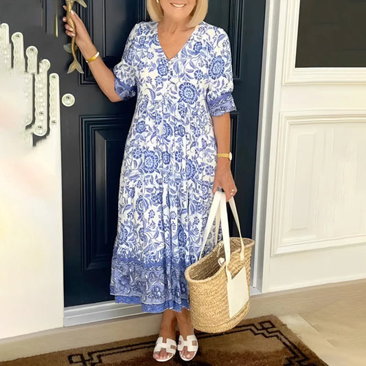Elegant V-Neck Women's Maxi Dress - Comfortable Summer & Cocktail Style-1