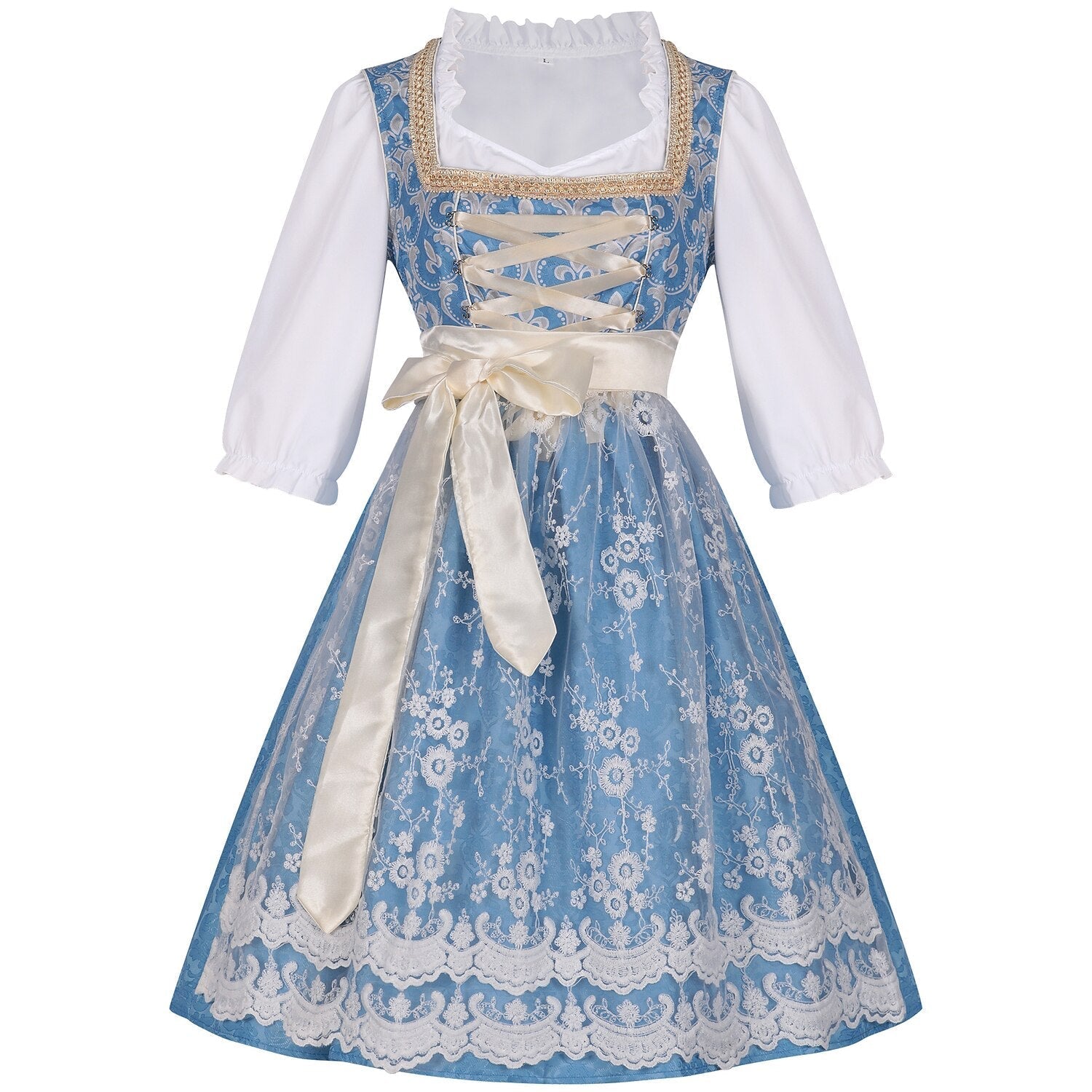 Blue dirndl dress with blouse & lace apron – Oktoberfest | Festive traditional costume for women 1