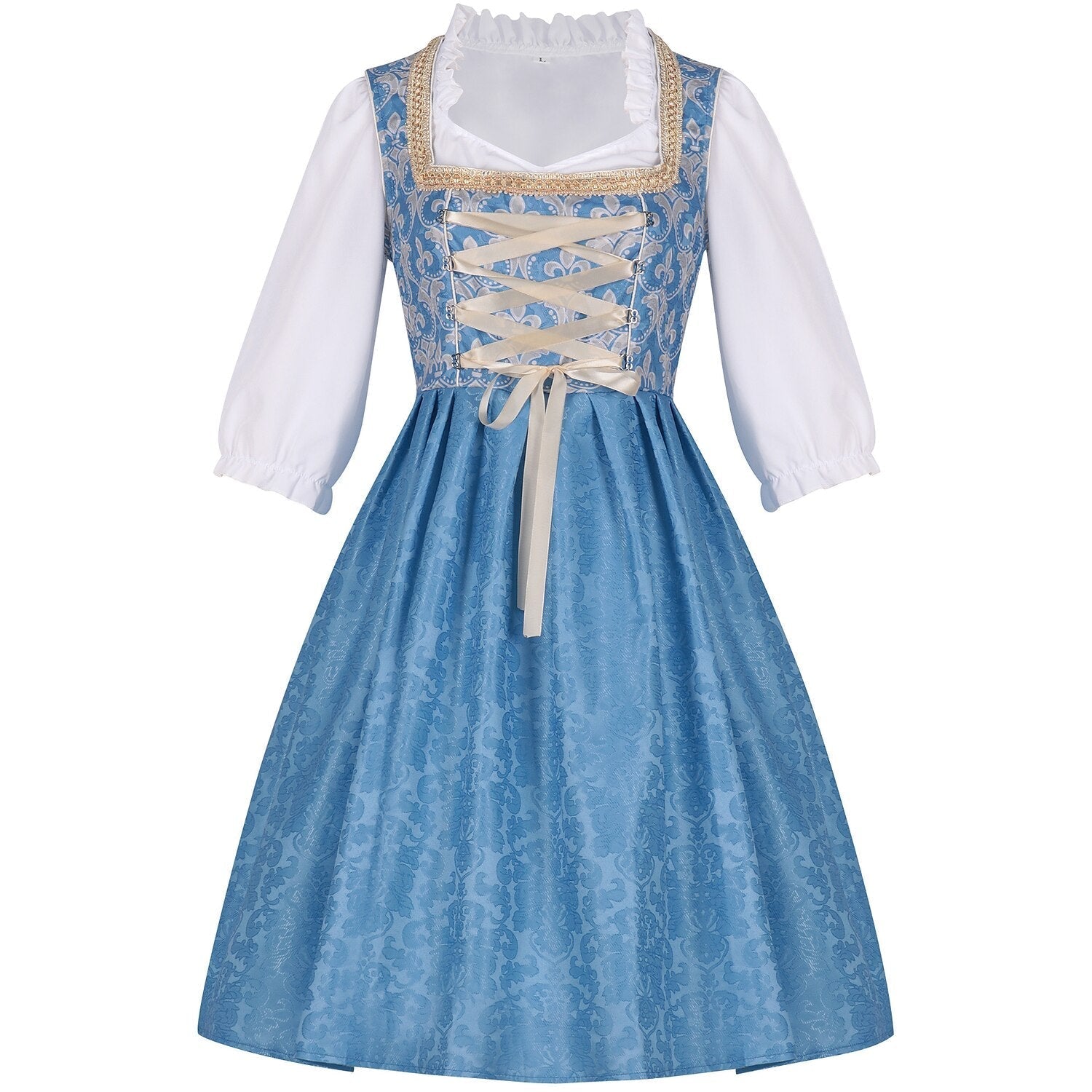 Blue dirndl dress with blouse & lace apron – Oktoberfest | Festive traditional costume for women 2