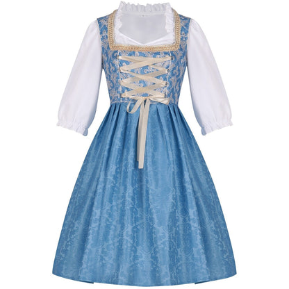 Blue dirndl dress with blouse & lace apron – Oktoberfest | Festive traditional costume for women 2