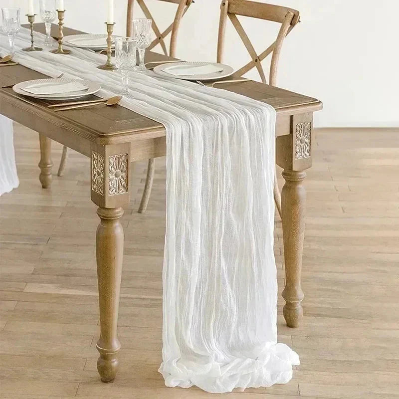 BlushGauze | Elegant Pleated Cotton Cheesecloth Table Runner Set of 10 0