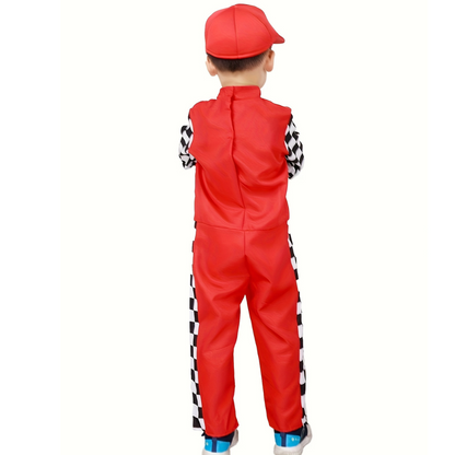 Boys Fun Halloween Racing Costume Set | Checkered Long Sleeve Jumpsuit 2