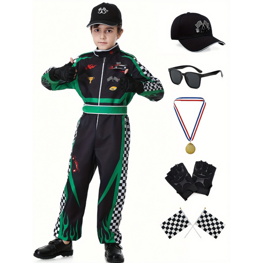 Boys Realistic Halloween Racing Costume Set | Long Sleeve Jumpsuit 0
