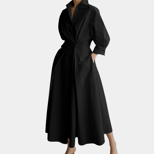 Elegant White Maxi Dress for Women - Long Sleeve V-Neck Party Dress-1