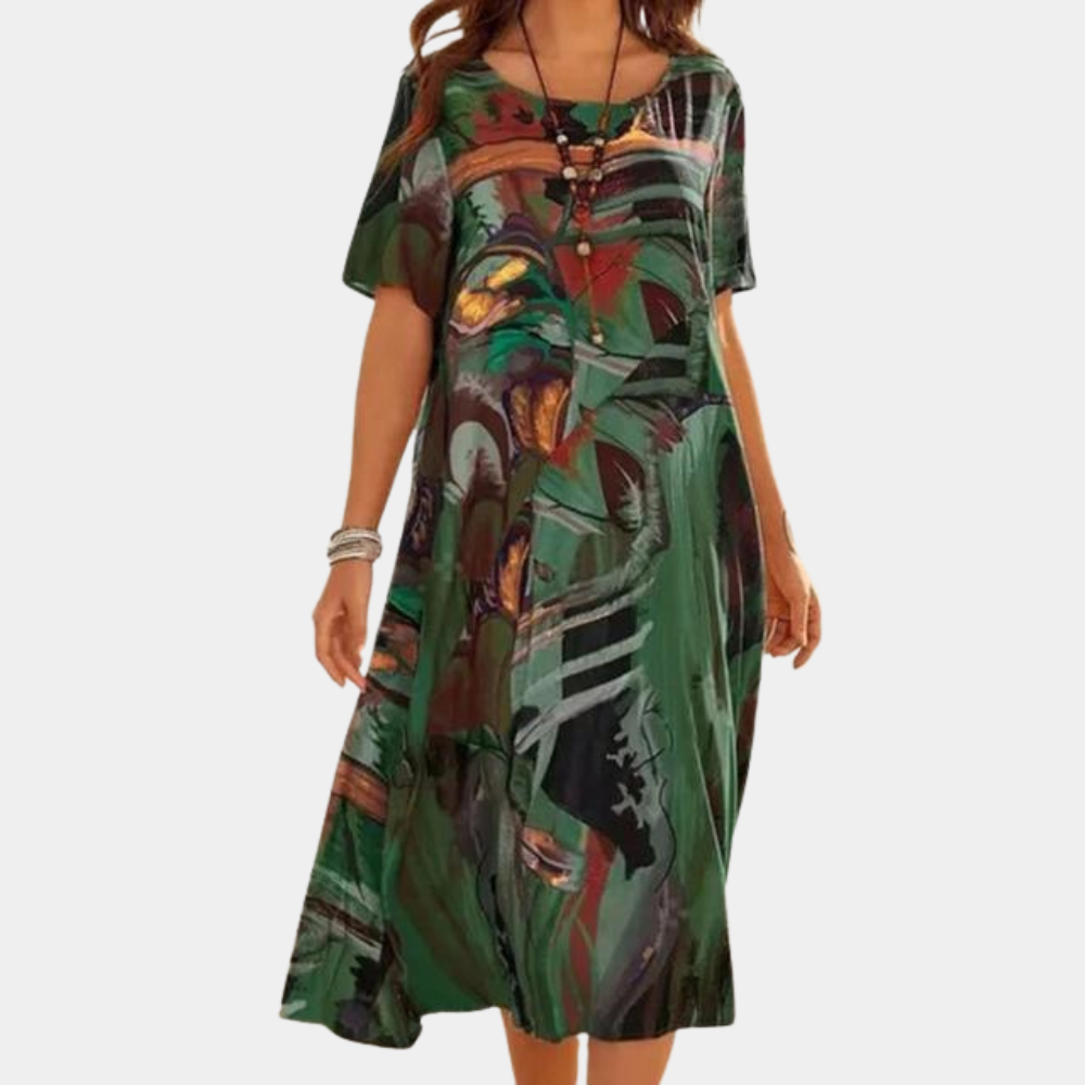 Variant image for Women's Summer Dress Green Size M Cotton-13