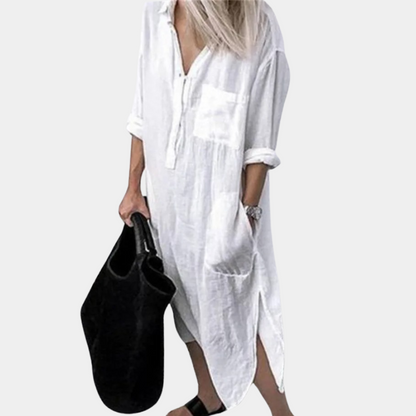 Variant image for Andra - Women's Lightweight Maxi Dress, Breathable White Summer Style-7